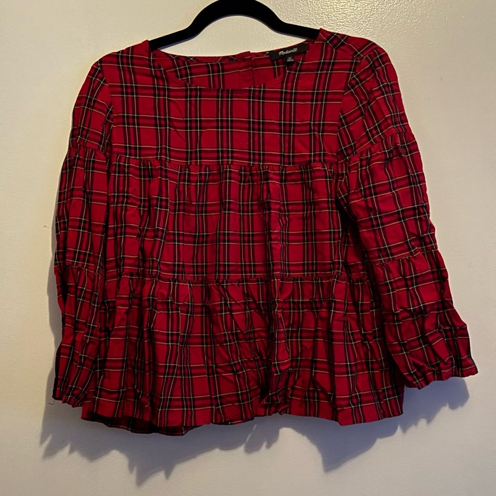 Madewell Red and Black Plaid Top